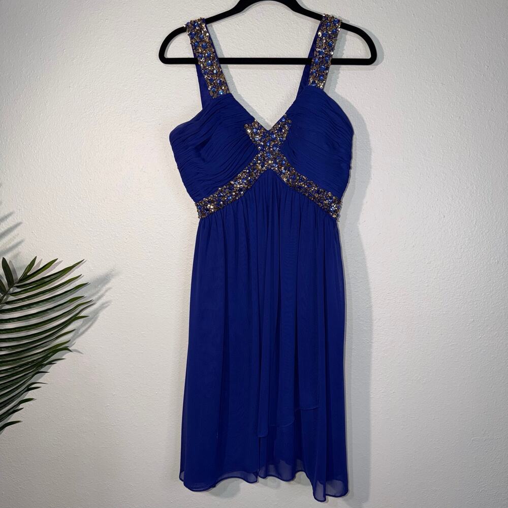 Cache Royal Blue Embellished Chiffon Mini‎ Dress
